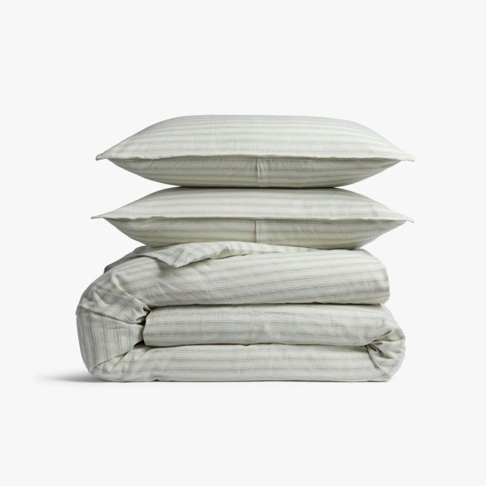 Parachute - Full/Queen Relaxed Linen Stripe Duvet Cover & Sham Green